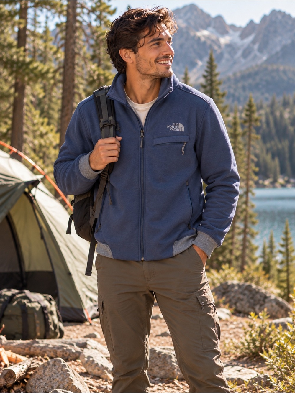 North Face Jacket Mens Large Blue Thermal 3D Full Zip Jersey Knit Adult Outdoors